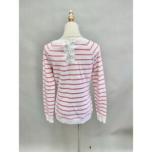 Tommy Hilfiger white & pink stripe lace up sweater Size Small Coastal Preppy y2k